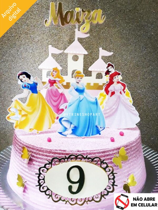 Arquivo de Corte Topo de Bolo Princesas Castelo em Camadas