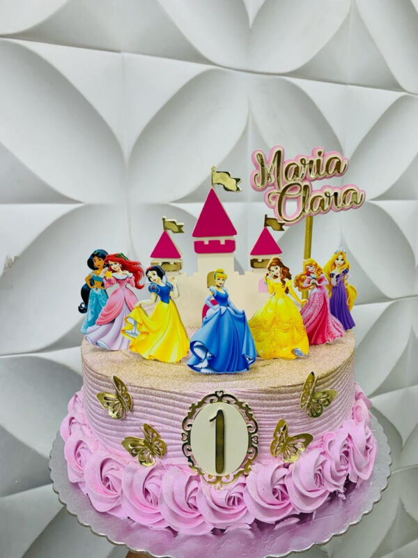 Arquivo de Corte Topo de Bolo Princesas com Castelo em Camad
