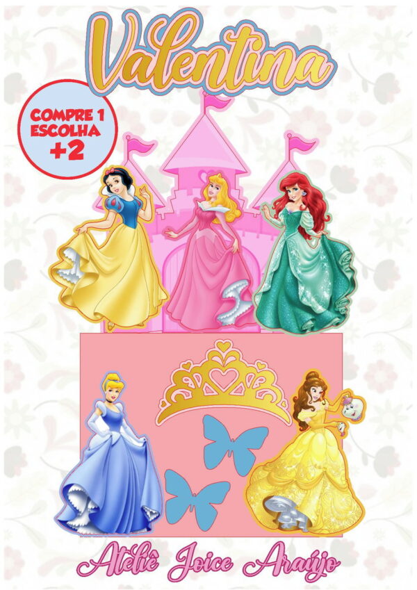 176 - Arquivo de Corte Topo de Bolo Princesas da Disney 1