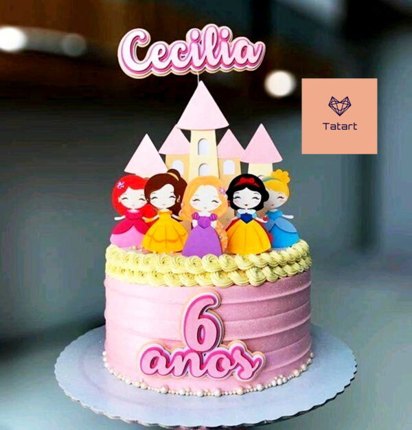 Studio/pdf Arquivo de Corte Topo de Bolo Princesas Cute -007 - Imagem 2