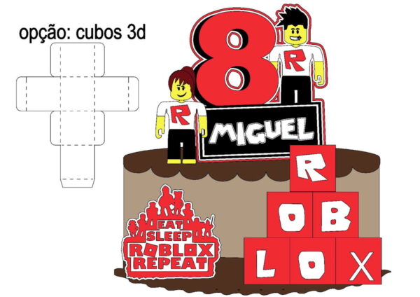 Studio/pdf Arquivo de Corte Topo de Bolo Roblox Cubo -012 - Image 2