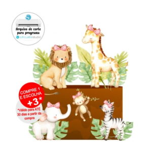 Arquivo de Corte Topo de Bolo Safari Aquarelado Menina