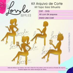Arquivo de Corte Topo de Bolo Saia Princesa Silhueta Mulher