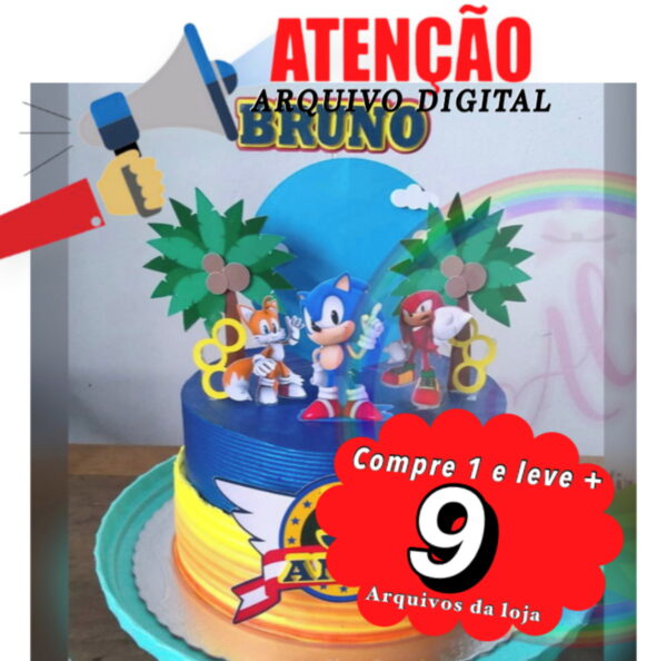 Arquivo de corte Topo de Bolo - Sonic - Imagem 3