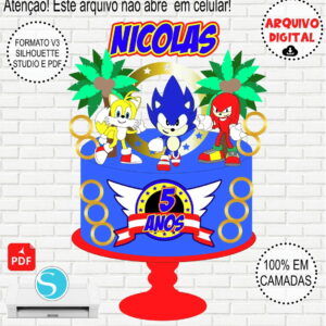 Arquivo de Corte Topo de Bolo Sonic em Camadas V3 e pdf #938