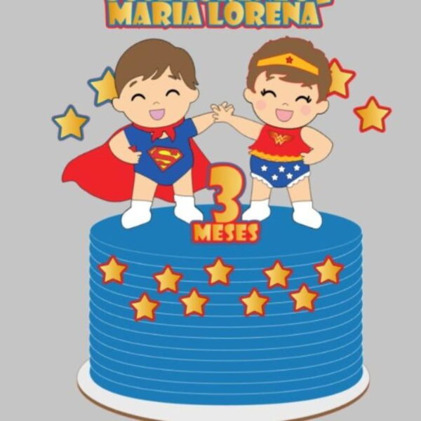 Arquivo de Corte Topo de Bolo Super Man e Mulher Maravilha - Image 2