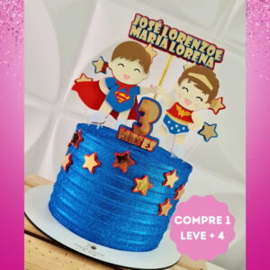 Arquivo de Corte Topo de Bolo Super Man e Mulher Maravilha