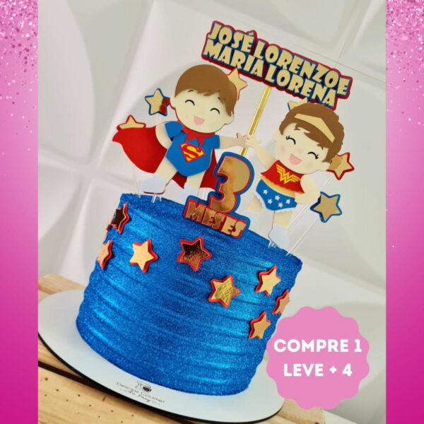 Arquivo de Corte Topo de Bolo Super Man e Mulher Maravilha