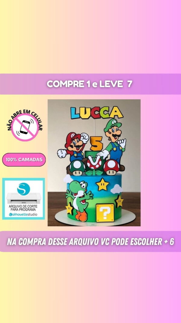 Arquivo de Corte Topo de Bolo Super Mário + 6 Arquivos - Imagem 2