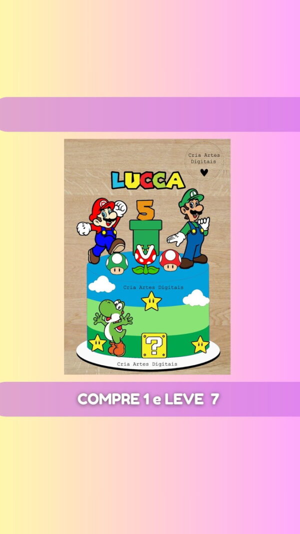 Arquivo de Corte Topo de Bolo Super Mário + 6 Arquivos - Imagem 3