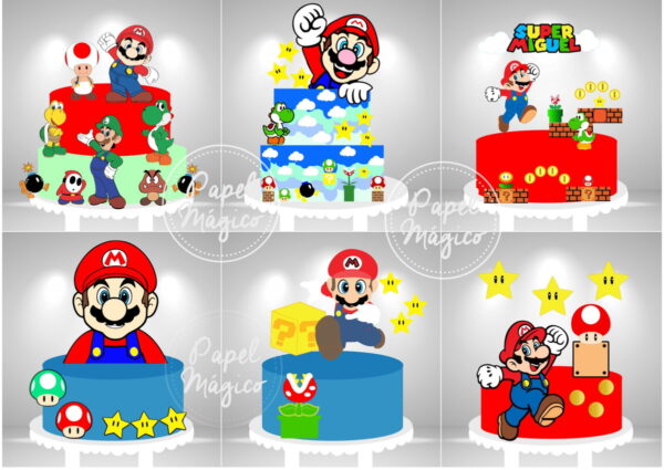 Arquivo de Corte Topo de Bolo Super Mario em Camadas 6 Topos