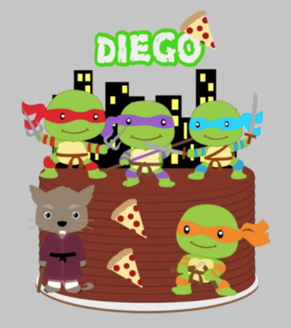 Arquivo de Corte Topo de Bolo Tartarugas Ninjas em Camadas