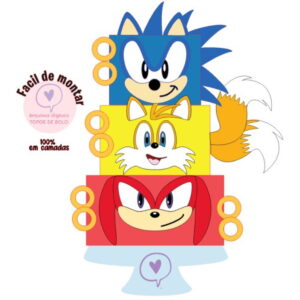 Arquivo de Corte Topo de Bolo Topo Sonic, Tails e Knuckles 1