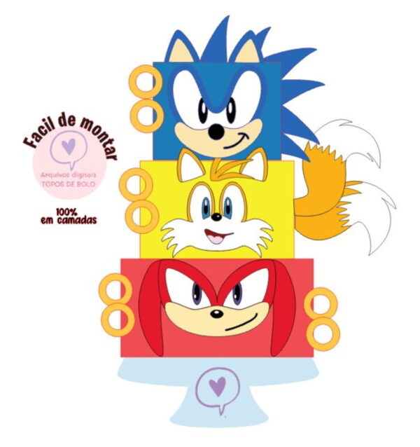 Arquivo de Corte Topo de Bolo Topo Sonic, Tails e Knuckles 1