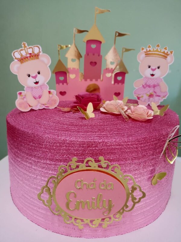 Arquivo de Corte Topo de Bolo Ursinha Princesa Castelo