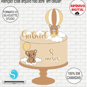 Arquivo de Corte Topo de Bolo Ursinho Balão em Camadas #846
