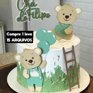 Arquivo de Corte- Topo de Bolo Ursinho Verde Chá de Bebê V