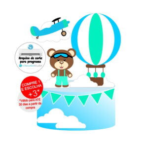 Arquivo de corte Topo de Bolo Urso Aviador Baloeiro