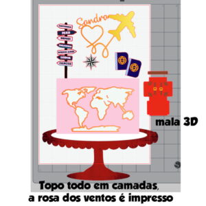 Arquivo de Corte Topo de Bolo Viajante Viagem + BRINDES