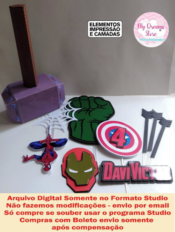ARQUIVO DE CORTE - TOPO DE BOLO VINGADORES REF 017 - Imagem 2