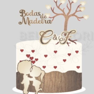 Arquivo de Corte Topod e Bolo Bodas Madeira 16 - Bf