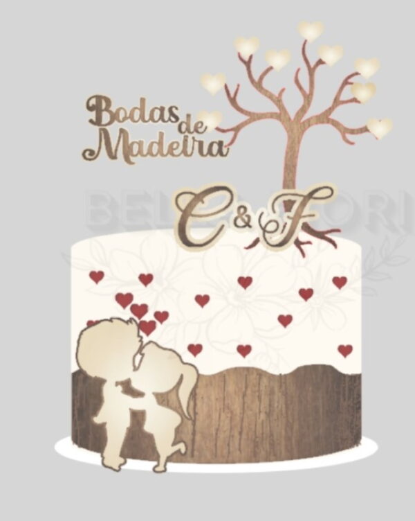 Arquivo de Corte Topod e Bolo Bodas Madeira 16 - Bf
