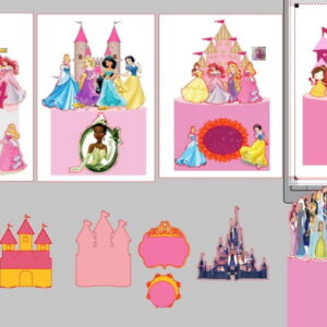 Arquivo de Corte Topos de Bolo Princesas com Castelo