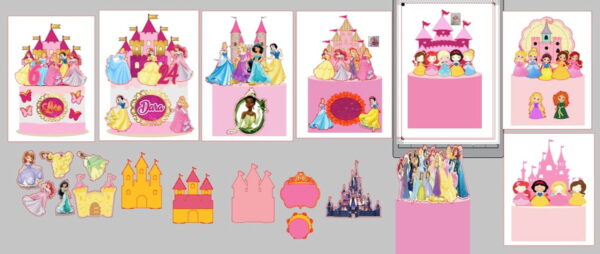 Arquivo de Corte Topos de Bolo Princesas com Castelo