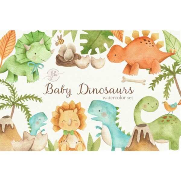 Arquivo Digital Dinossauro Aquarela Baby Flora - Image 2