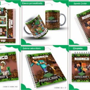 Arquivo Digital Etiqueta Escolar Minecraft pdf Png