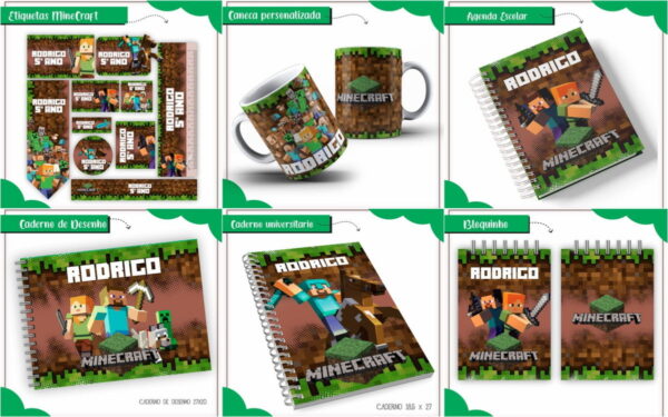 Arquivo Digital Etiqueta Escolar Minecraft pdf Png