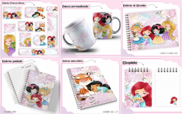 Arquivo Digital Etiqueta Escolar Princesas pdf Png