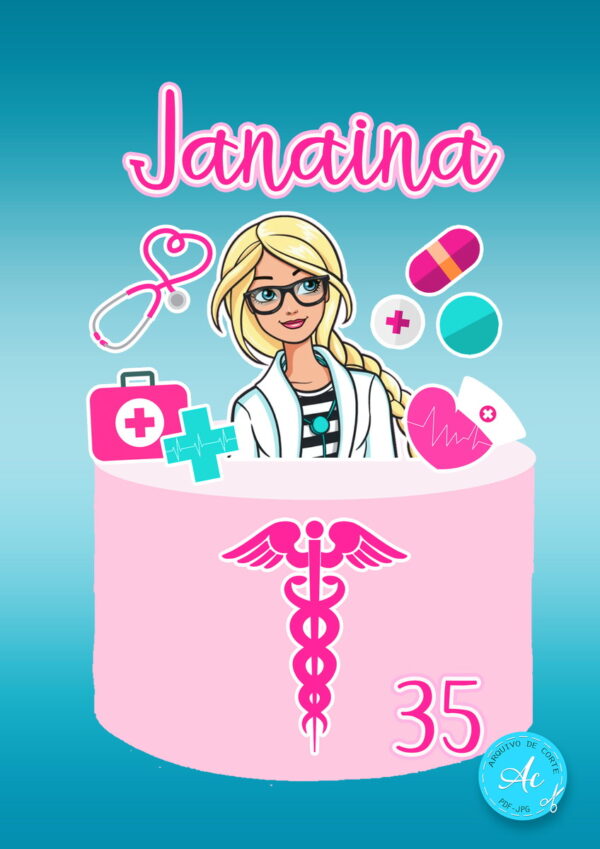 Arquivo Digital Topo de Bolo Barbie Medica #1