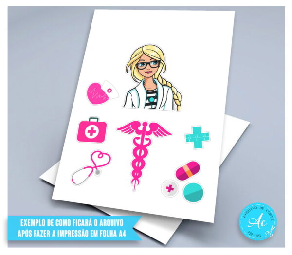 Arquivo Digital Topo de Bolo Barbie Medica #1 - Imagem 2