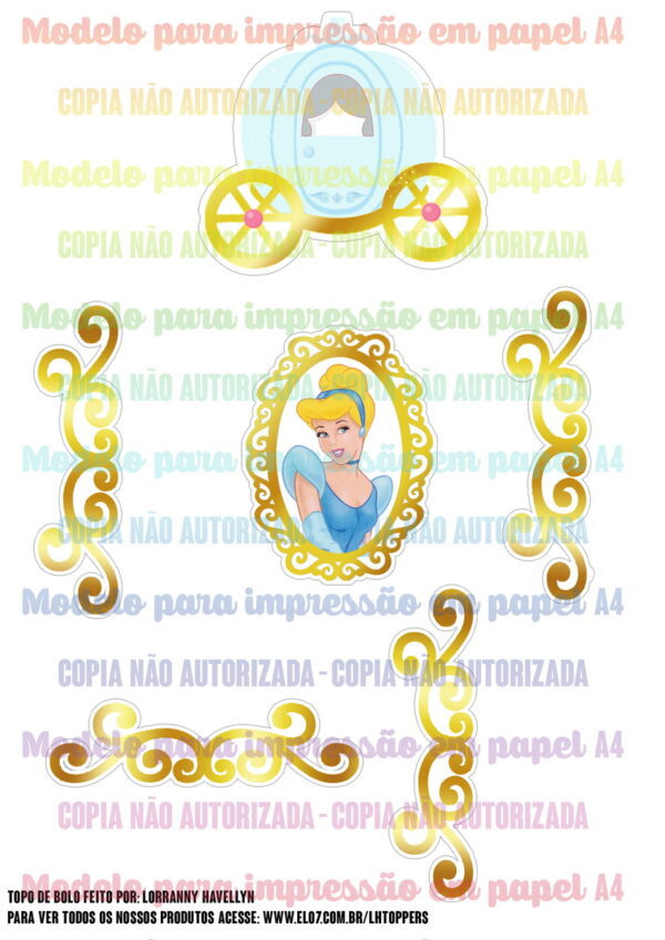 Arquivo Digital Topo de bolo Cinderela #1 PDF/JPG - Imagem 3