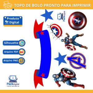 Arquivo Digital - Topo de Bolo Imprimir/ Capitao America