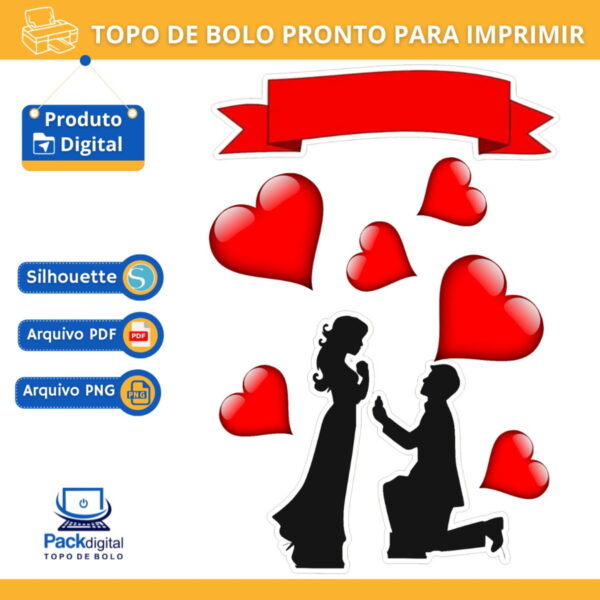 Arquivo Digital - Topo de Bolo Imprimir/ Casamento