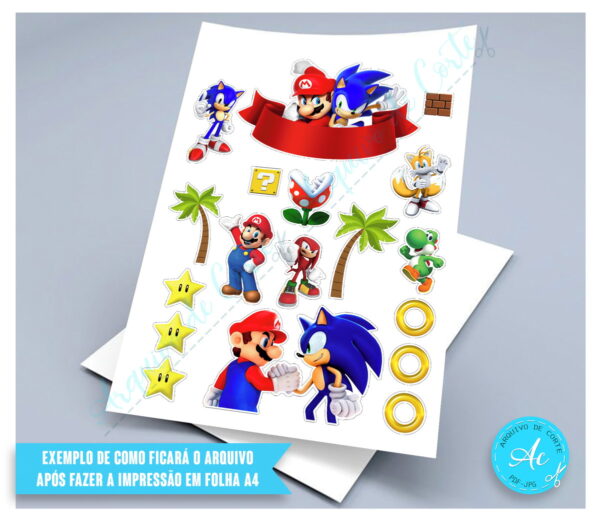 Arquivo Digital Topo de Bolo Mario e Sonic #1 - Imagem 2