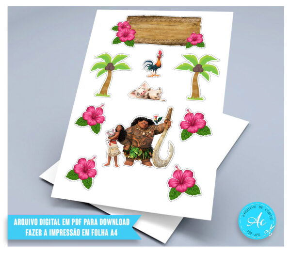 Arquivo digital Topo de bolo Moana #2 PDF/JPG - Imagem 2