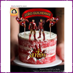 Arquivo Digital - Topo de Bolo Personalizado Homem de Ferro