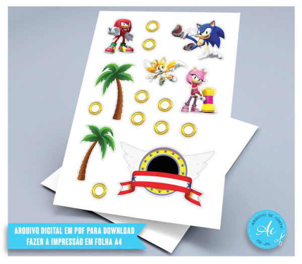 Arquivo digital Topo de bolo Sonic #2 PDF/JPG - Imagem 3