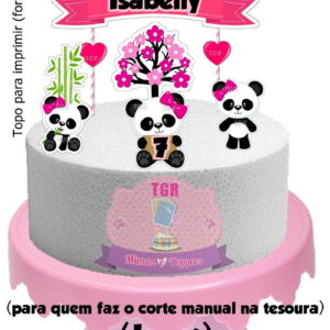 Arte Digital Topo de Bolo Urso Panda Menina 1 p/ imprimi jpg