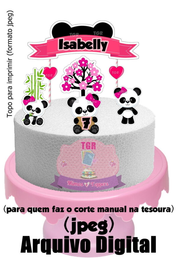 Arte Digital Topo de Bolo Urso Panda Menina 1 p/ imprimi jpg