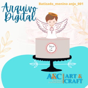 Arquivo de Corte Topper de Bolo Batizado Menino Anjo