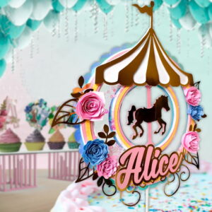 Arquivo em pdf Topo de Bolo Carrossel Princesa Príncipe