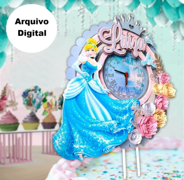 Arquivo em pdf Topo de Bolo Shaker Cinderela Princesa