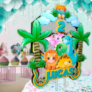 Arquivo em pdf Topo de Bolo Shaker Dinossauros Cute