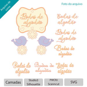 Arquivo para corte Topo de bolo Bodas de algodão +1 tema