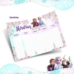 Arquivo Prancheta Horários Escolar Frozen PDF PNG