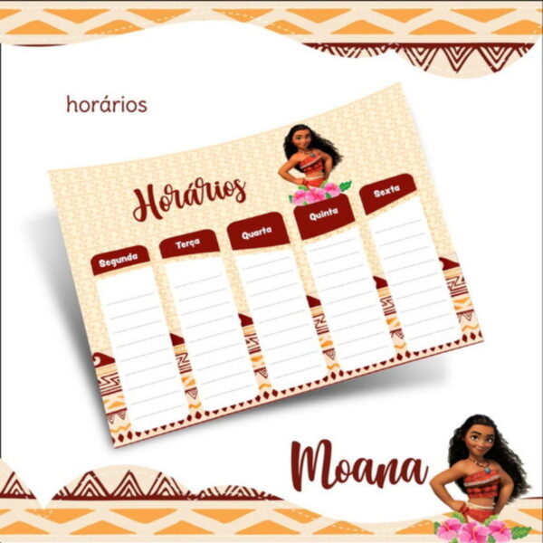 Arquivo Prancheta Horários Escolar Moana PDF PNG
